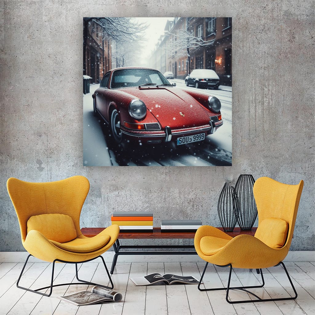 Vintage Porsche in Winter Scene - Classic Elegance on Wheels
