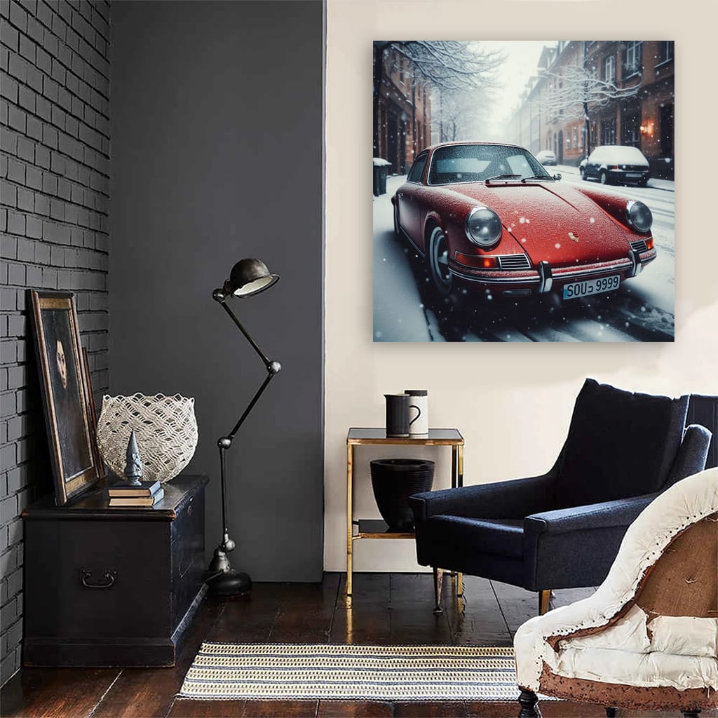 Vintage Porsche in Winter Scene - Classic Elegance on Wheels
