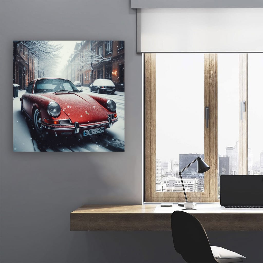 Vintage Porsche in Winter Scene - Classic Elegance on Wheels