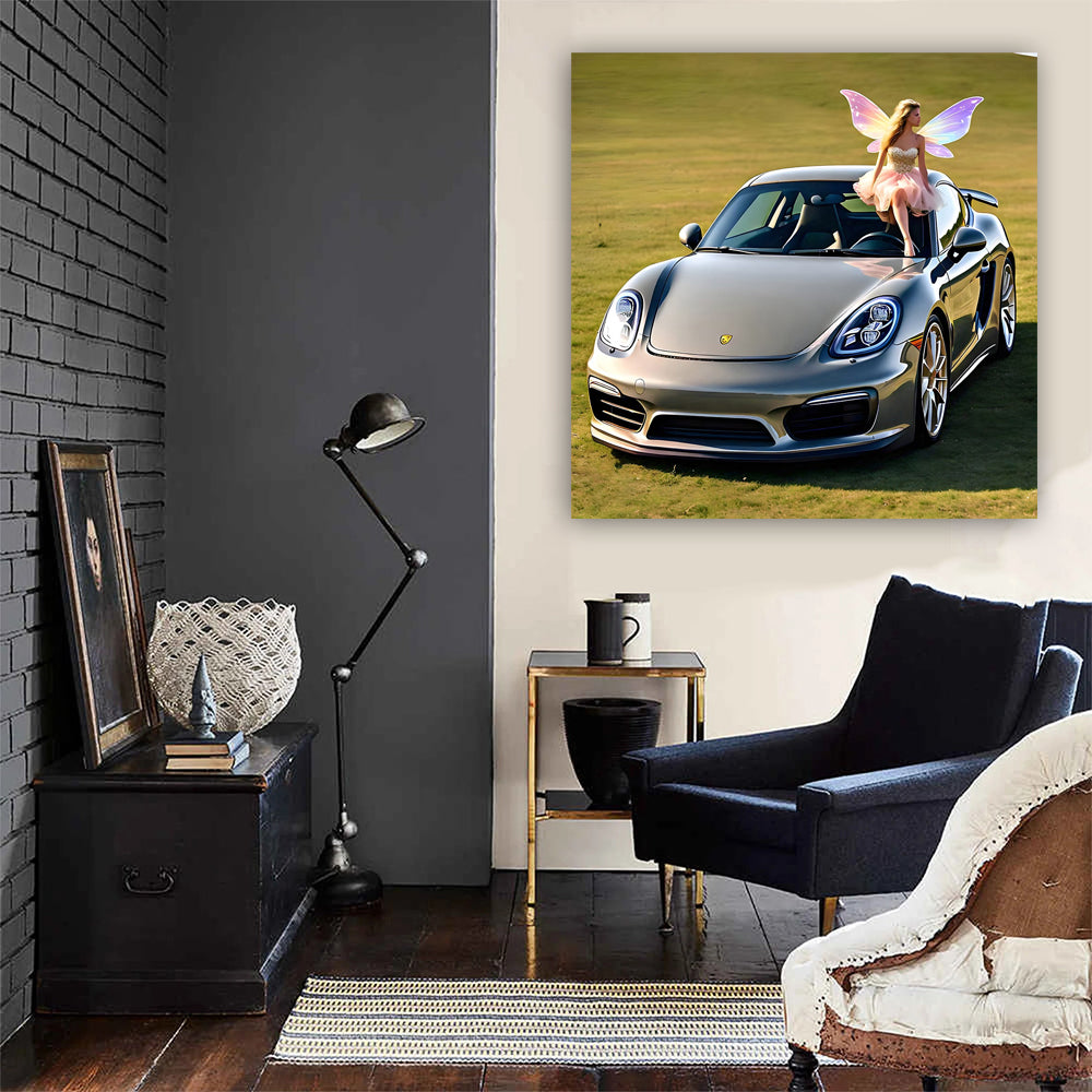 Gray Porsche Cayman on Fairy Background - Sleek and Sporty