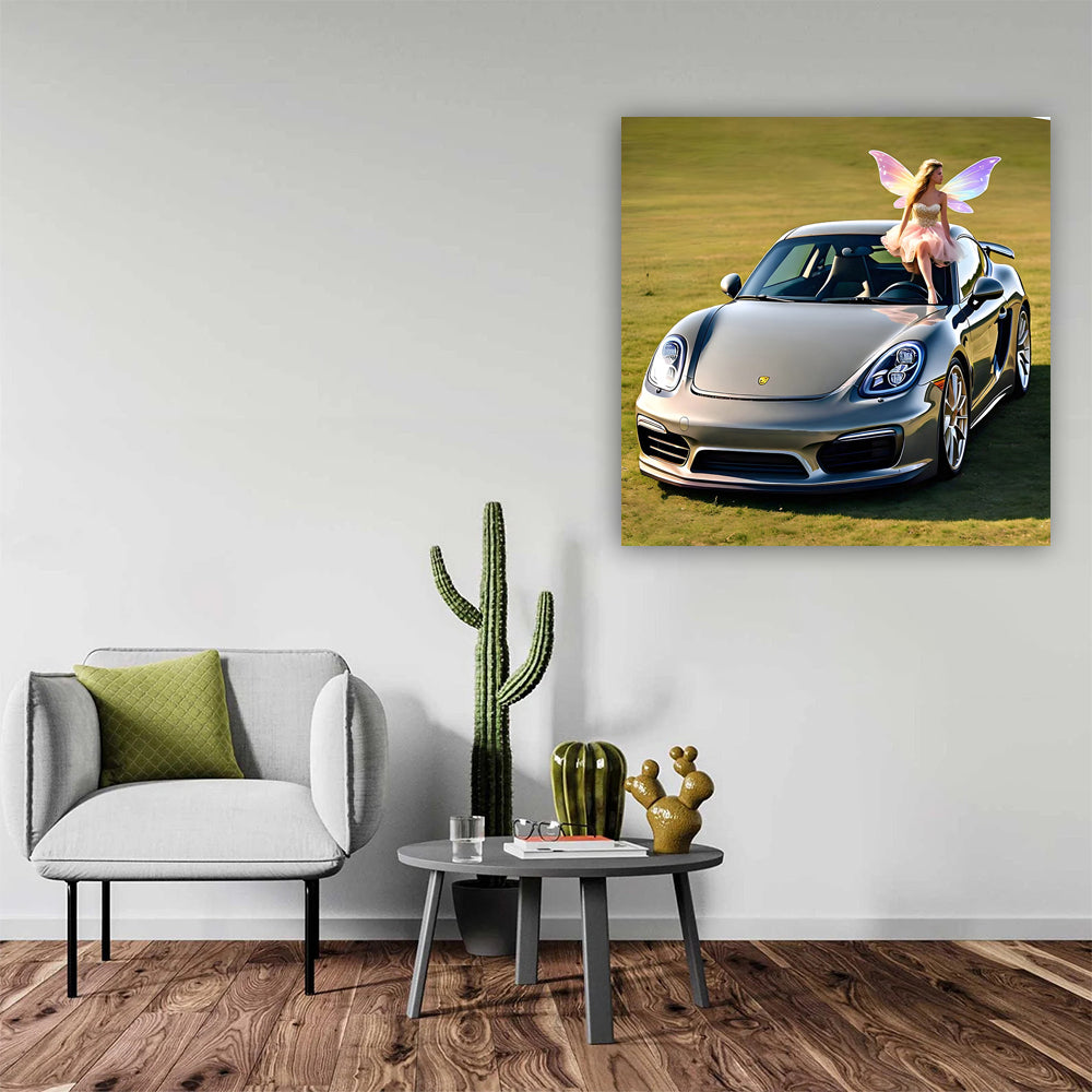 Gray Porsche Cayman on Fairy Background - Sleek and Sporty
