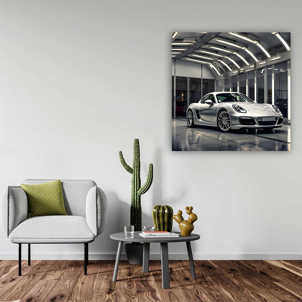 Silver Porsche Cayman in Garage - Sleek and Sporty