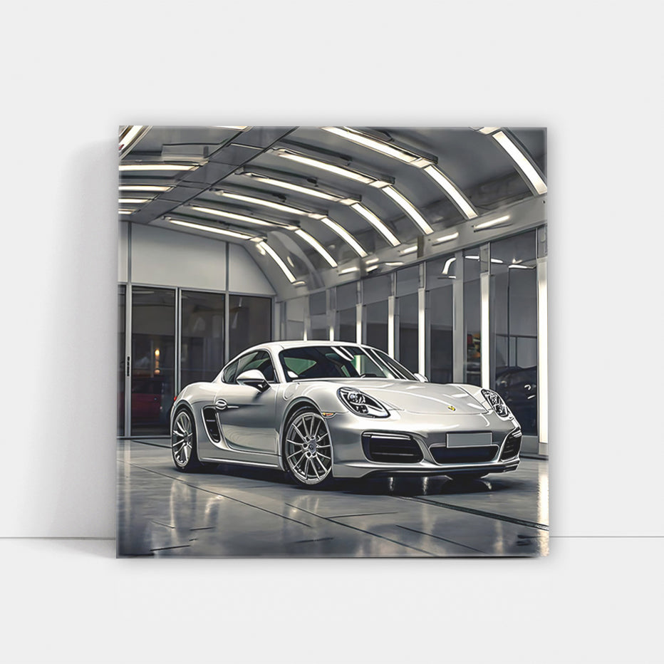 Silver Porsche Cayman in Garage - Sleek and Sporty