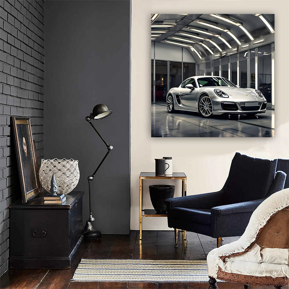Silver Porsche Cayman in Garage - Sleek and Sporty