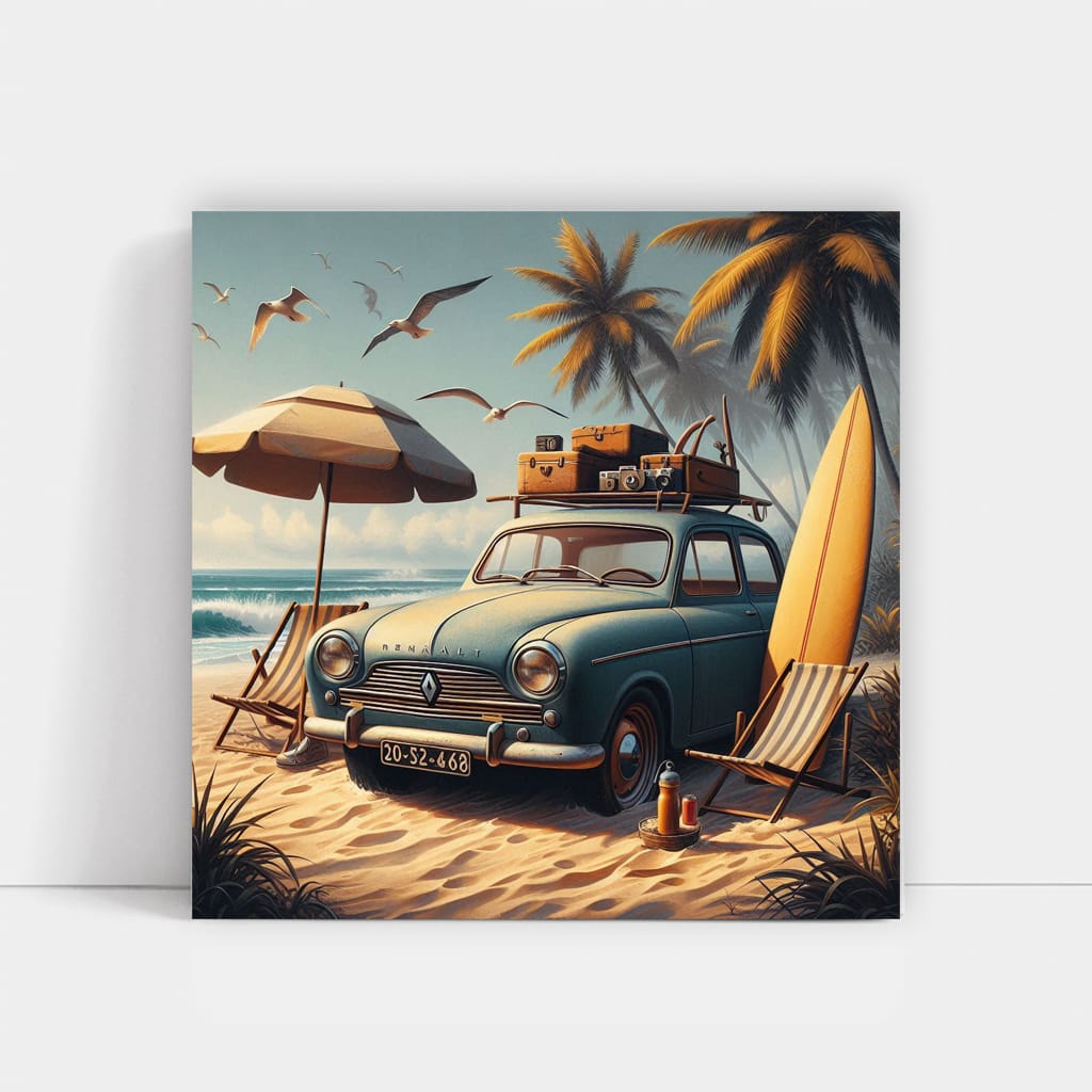 Vintage Renault on Beach - Classic Charm in Motion