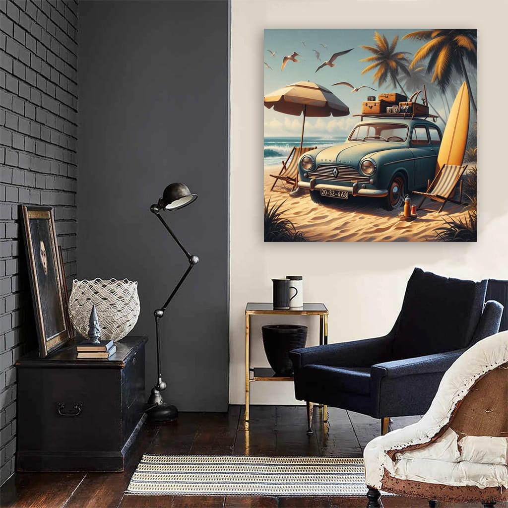 Vintage Renault on Beach - Classic Charm in Motion
