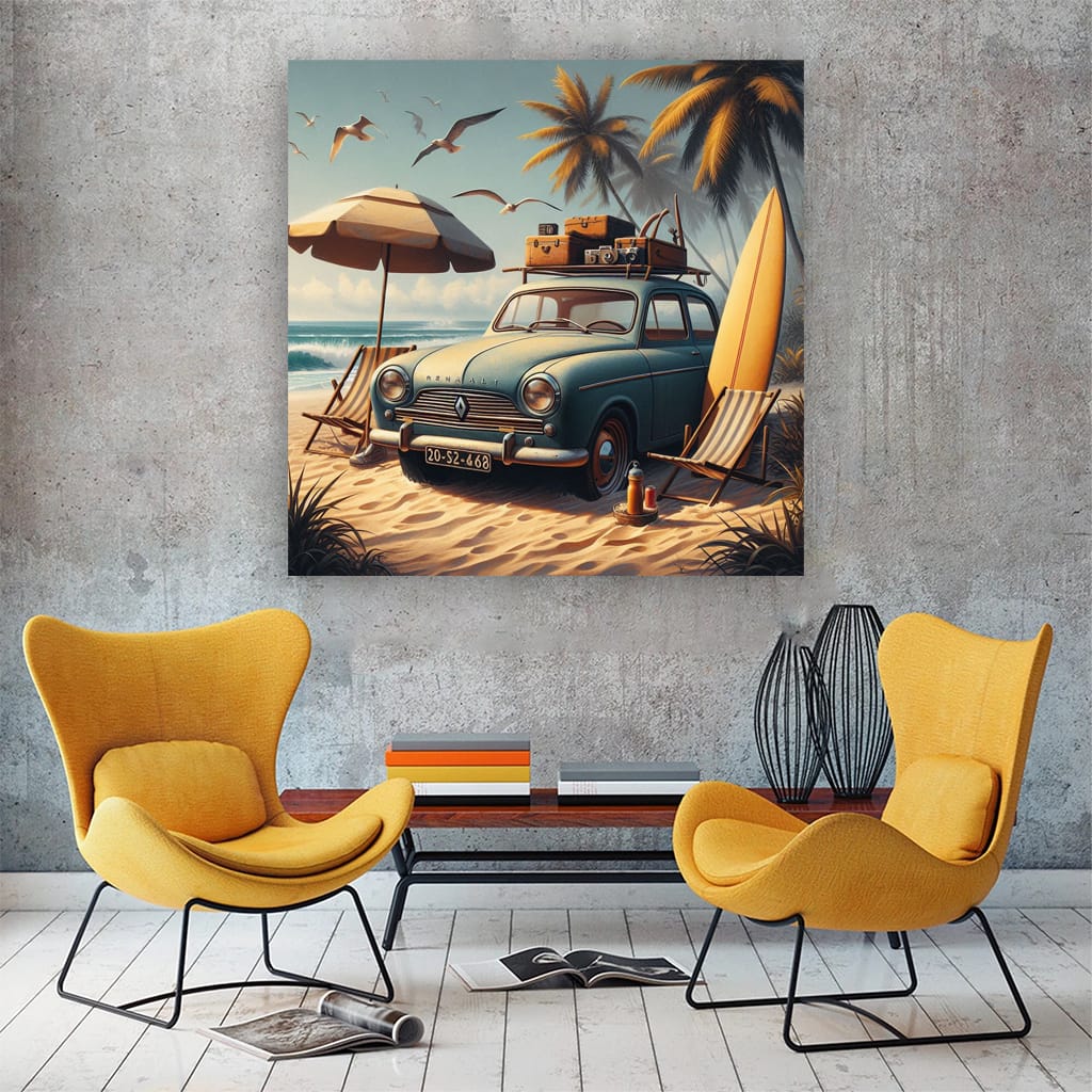 Vintage Renault on Beach - Classic Charm in Motion