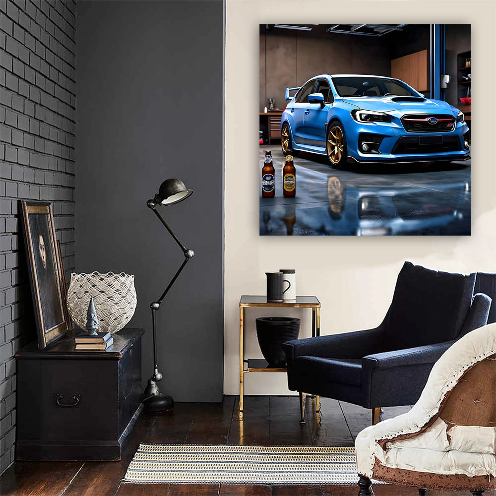 Subaru WRX STI Blue with Beer - Speed and Power Unleashed