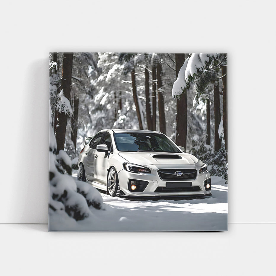 White Subaru WRX STI Roaring Through Forest - Speed and Power