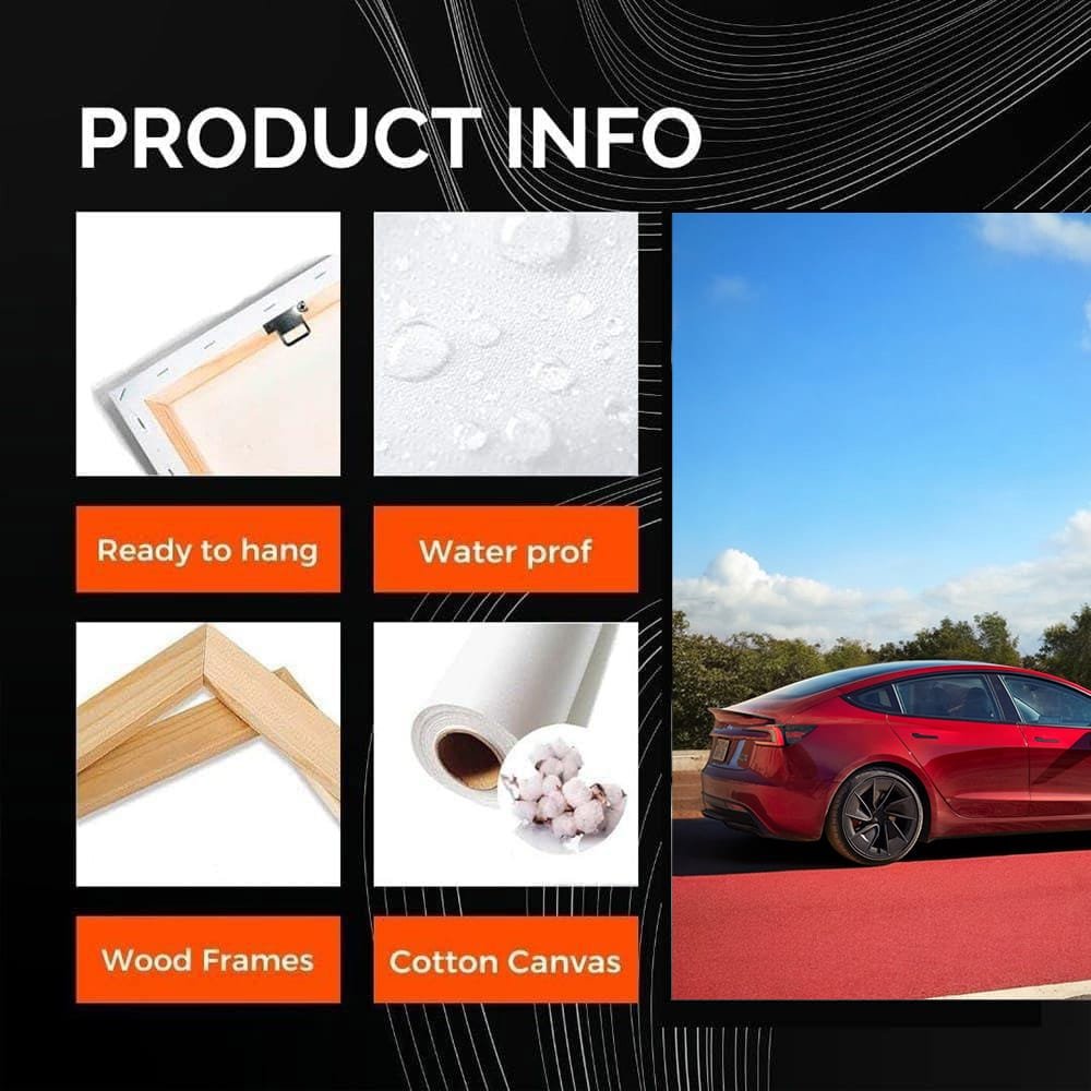 Tesla Model 3 on Red Road, Blue Sky Backdrop - Futuristic Elegance - EnjoyStore