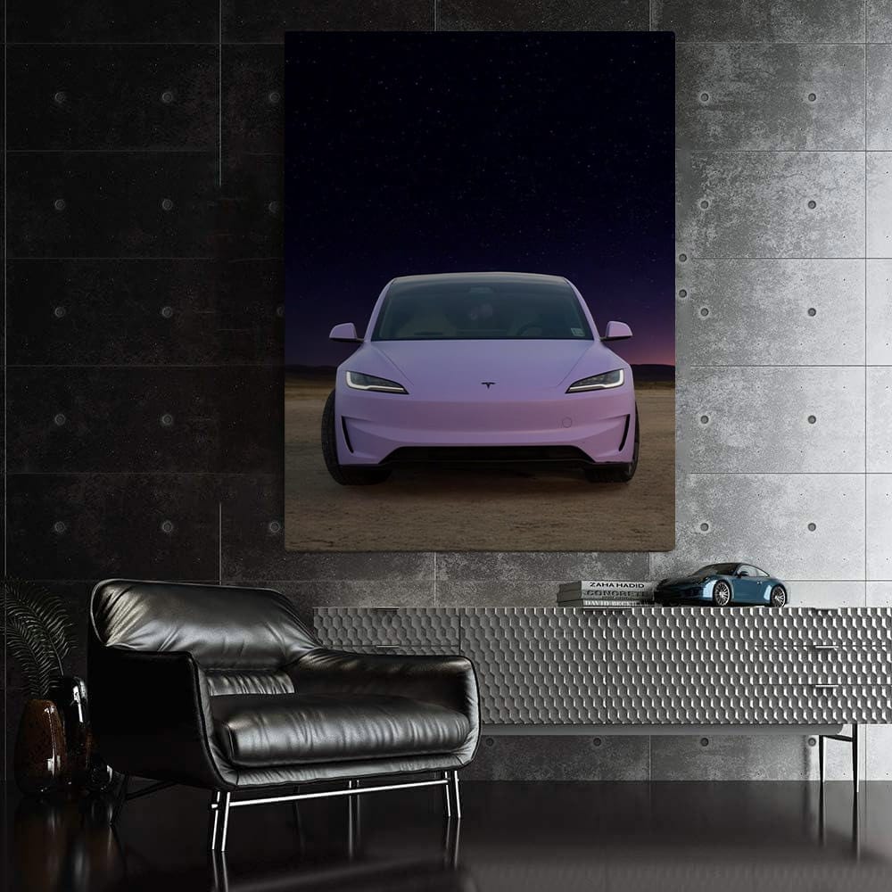 Tesla Model 3 Under Starry Night on Open Road - Sleek & Modern - EnjoyStore