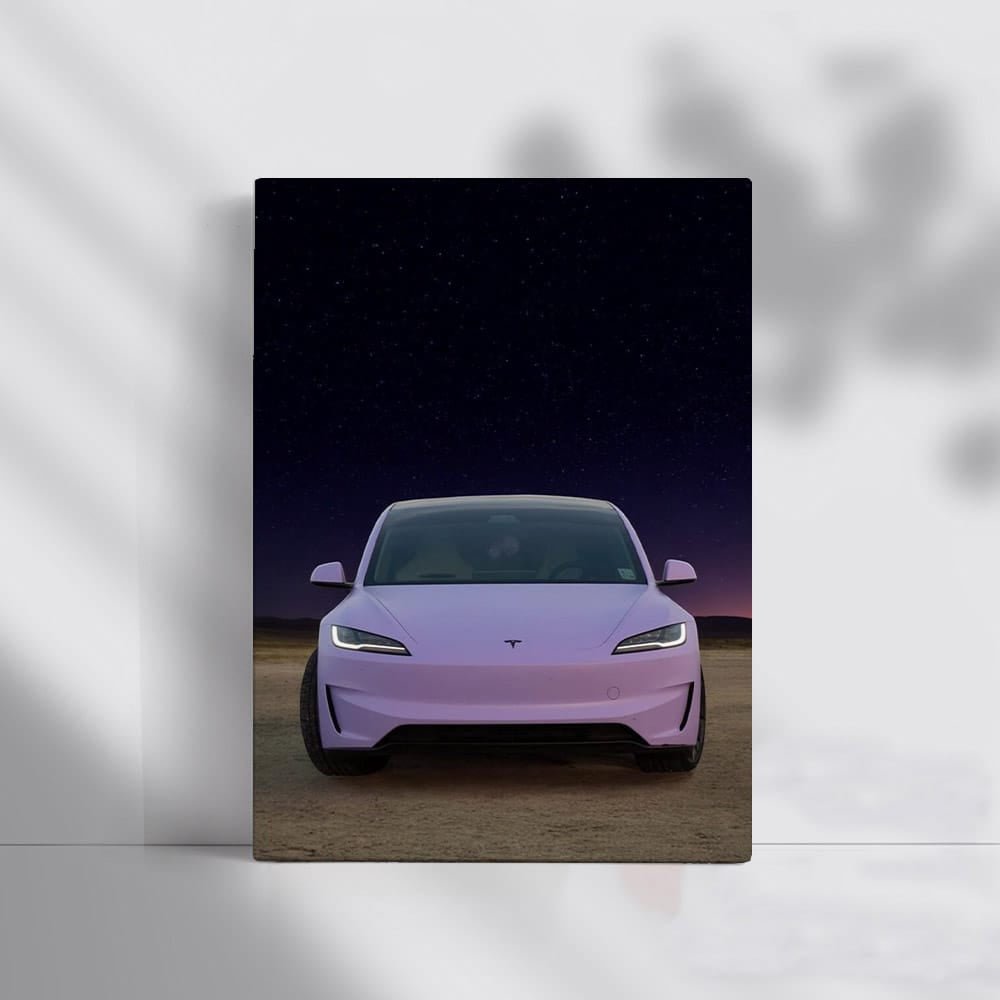 Tesla Model 3 Under Starry Night on Open Road - Sleek & Modern - EnjoyStore
