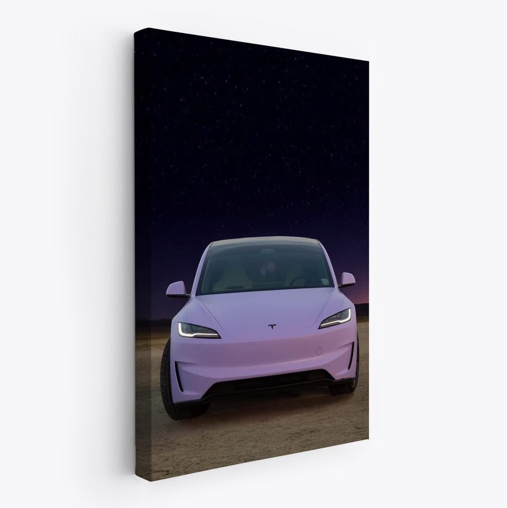 Tesla Model 3 Under Starry Night on Open Road - Sleek & Modern - EnjoyStore