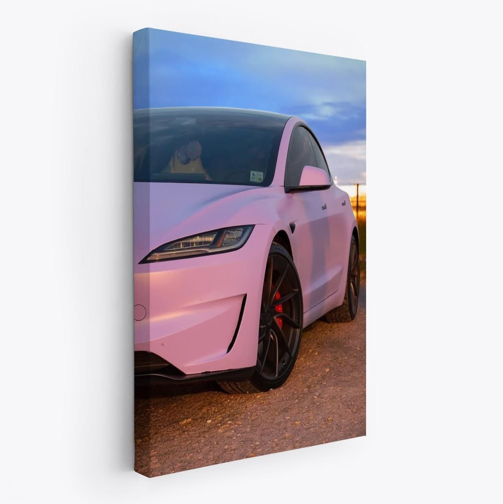 Tesla Model 3 under Starry Night Sky on Isolated Road - Futuristic Elegance - EnjoyStore