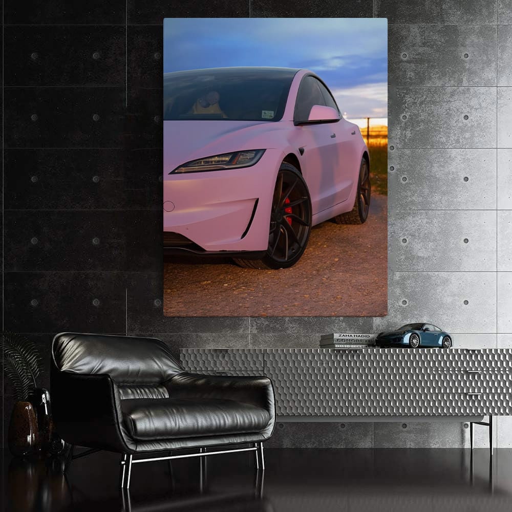 Tesla Model 3 under Starry Night Sky on Isolated Road - Futuristic Elegance - EnjoyStore