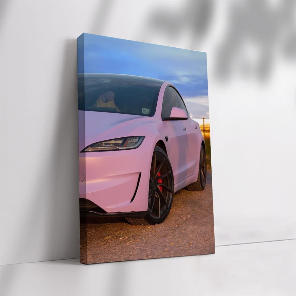 Tesla Model 3 under Starry Night Sky on Isolated Road - Futuristic Elegance - EnjoyStore