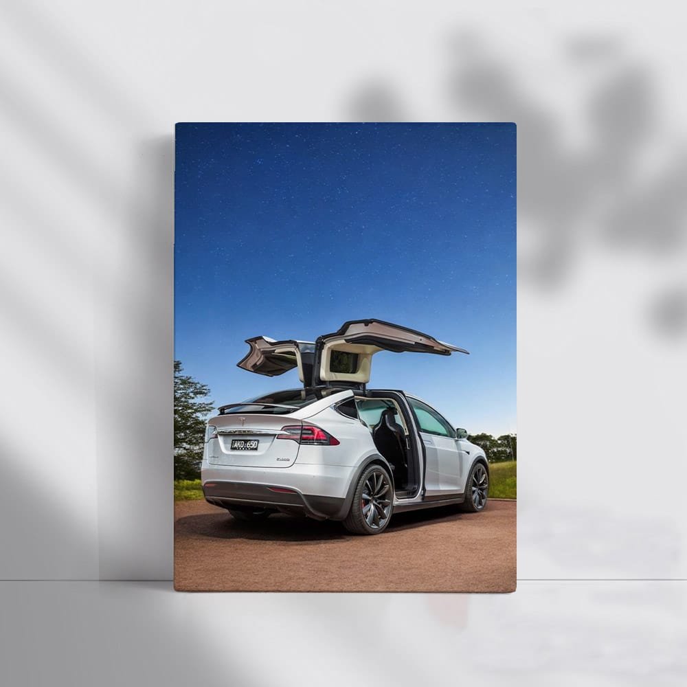 Tesla Model X Cruising Under Starry Night, Futuristic Ride - EnjoyStore