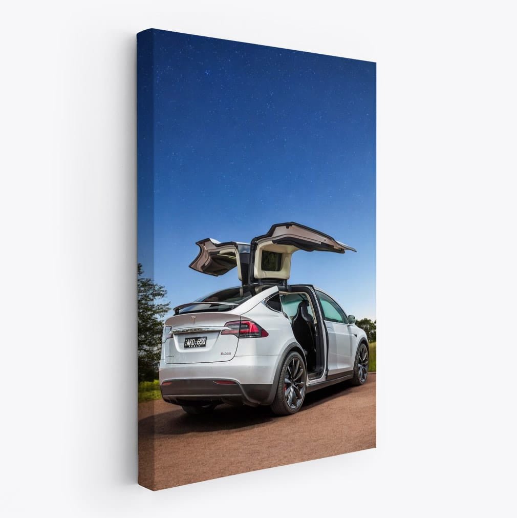 Tesla Model X Cruising Under Starry Night, Futuristic Ride - EnjoyStore