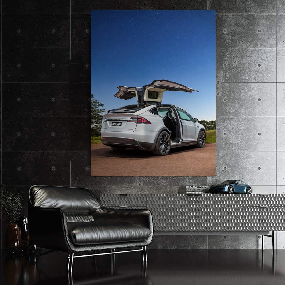 Tesla Model X Cruising Under Starry Night, Futuristic Ride - EnjoyStore