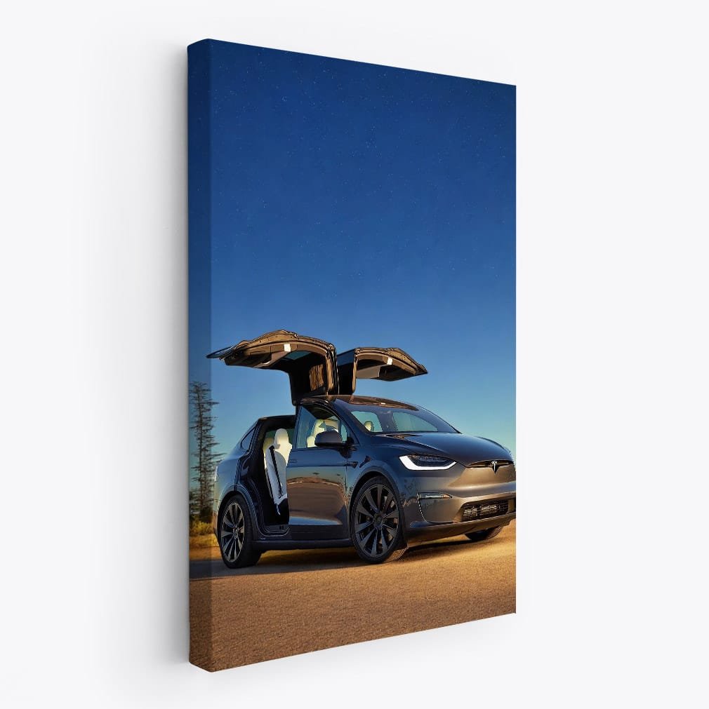 Tesla Model X under Starry Night on Secluded Road - Futuristic - EnjoyStore
