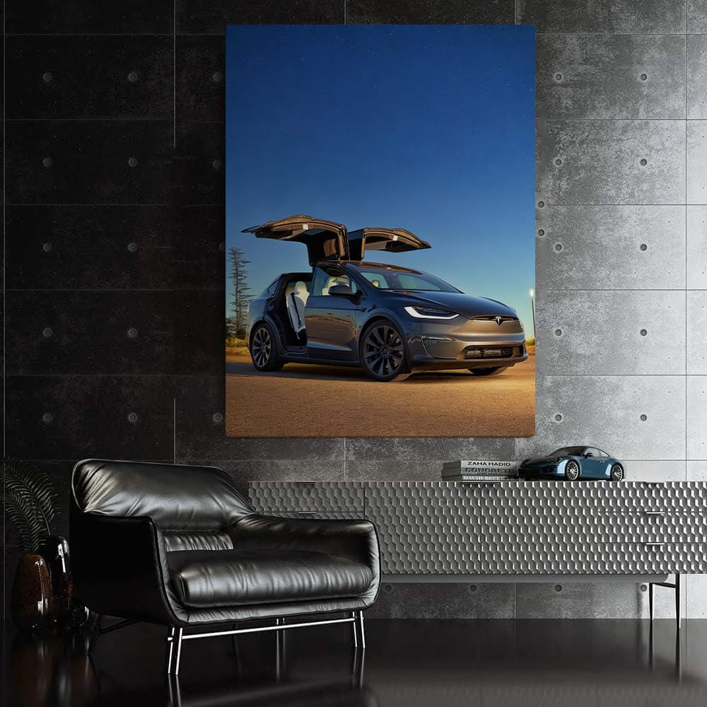 Tesla Model X under Starry Night on Secluded Road - Futuristic - EnjoyStore