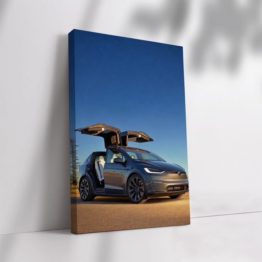 Tesla Model X under Starry Night on Secluded Road - Futuristic - EnjoyStore