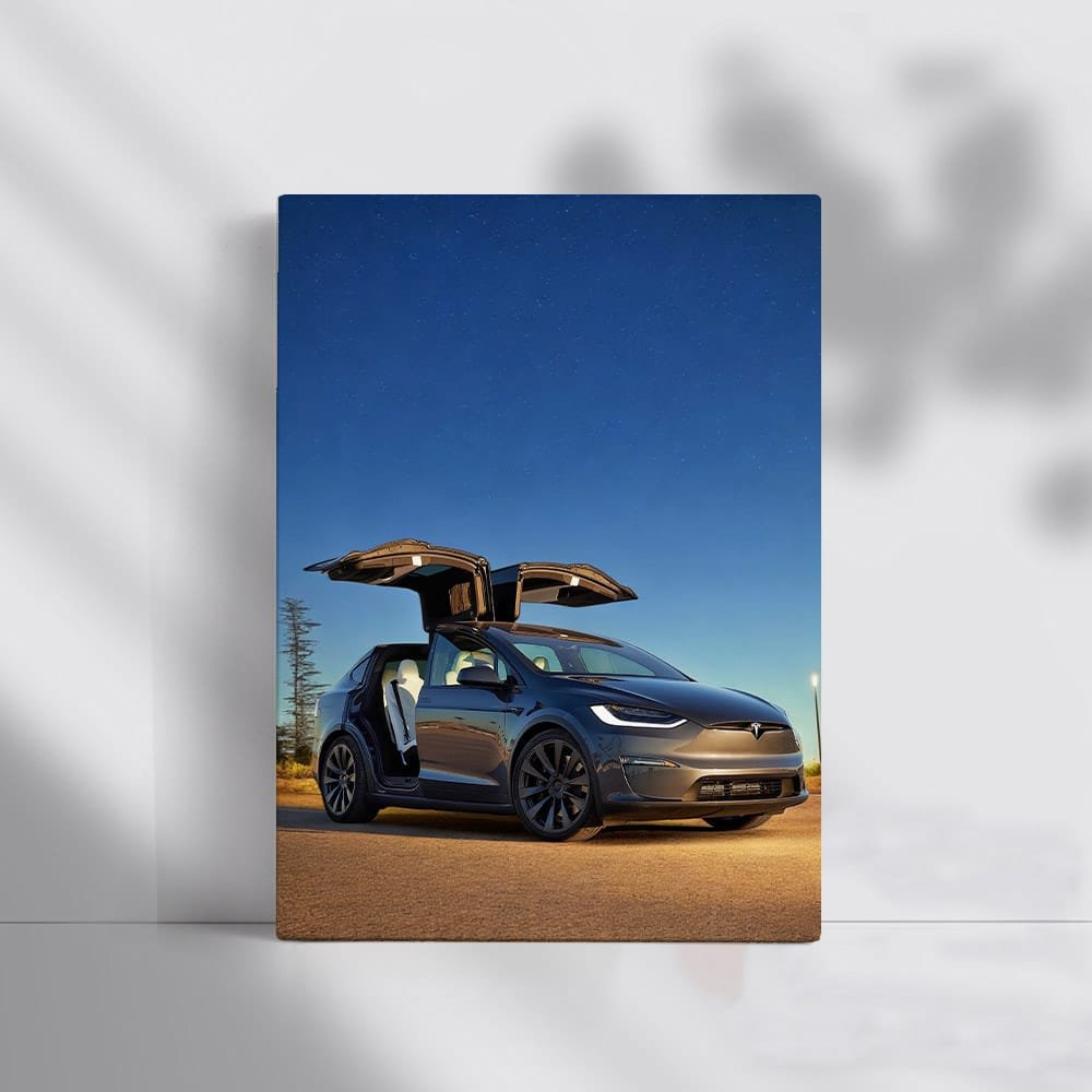 Tesla Model X under Starry Night on Secluded Road - Futuristic - EnjoyStore