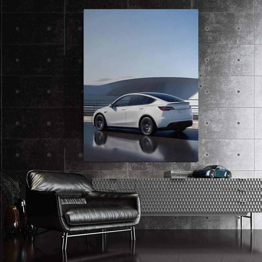 Tesla Model Y Cruises on Bridge Beneath Clear Blue Sky - Futuristic Elegance - EnjoyStore