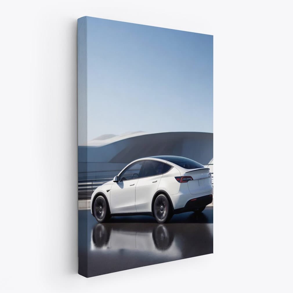 Tesla Model Y Cruises on Bridge Beneath Clear Blue Sky - Futuristic Elegance - EnjoyStore