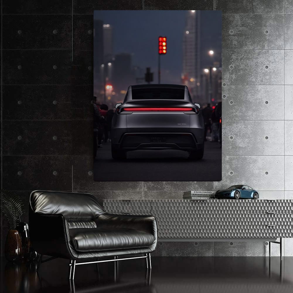 Tesla Model Y in Traffic, Red Light Behind - Futuristic Ride - EnjoyStore