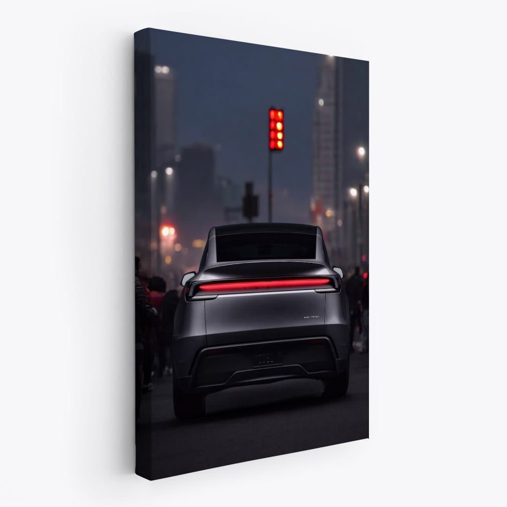 Tesla Model Y in Traffic, Red Light Behind - Futuristic Ride - EnjoyStore