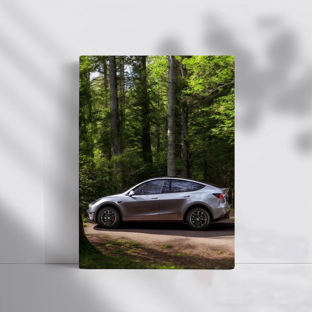 Tesla Model Y Navigates Forest Trails - Eco - Friendly Adventure - EnjoyStore