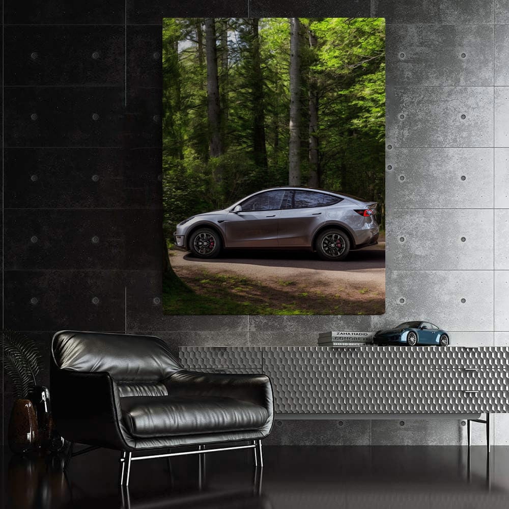 Tesla Model Y Navigates Forest Trails - Eco - Friendly Adventure - EnjoyStore