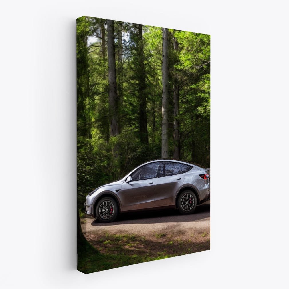 Tesla Model Y Navigates Forest Trails - Eco - Friendly Adventure - EnjoyStore