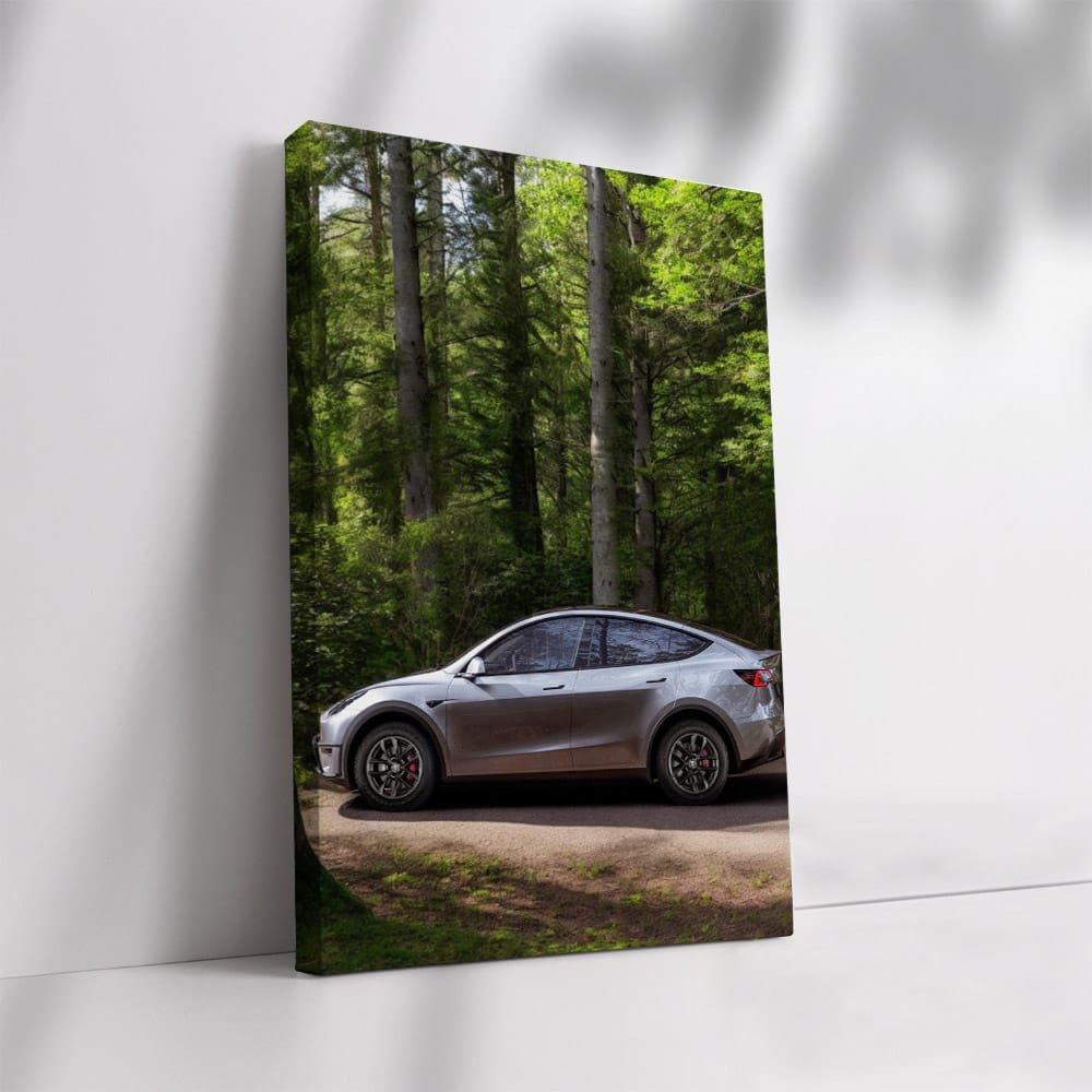 Tesla Model Y Navigates Forest Trails - Eco - Friendly Adventure - EnjoyStore