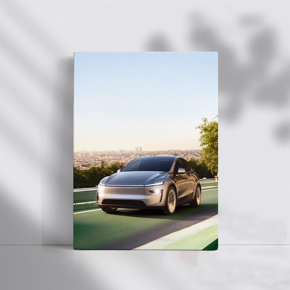 Tesla Model Y on Eco Highway with Urban Skyline - Futuristic - EnjoyStore