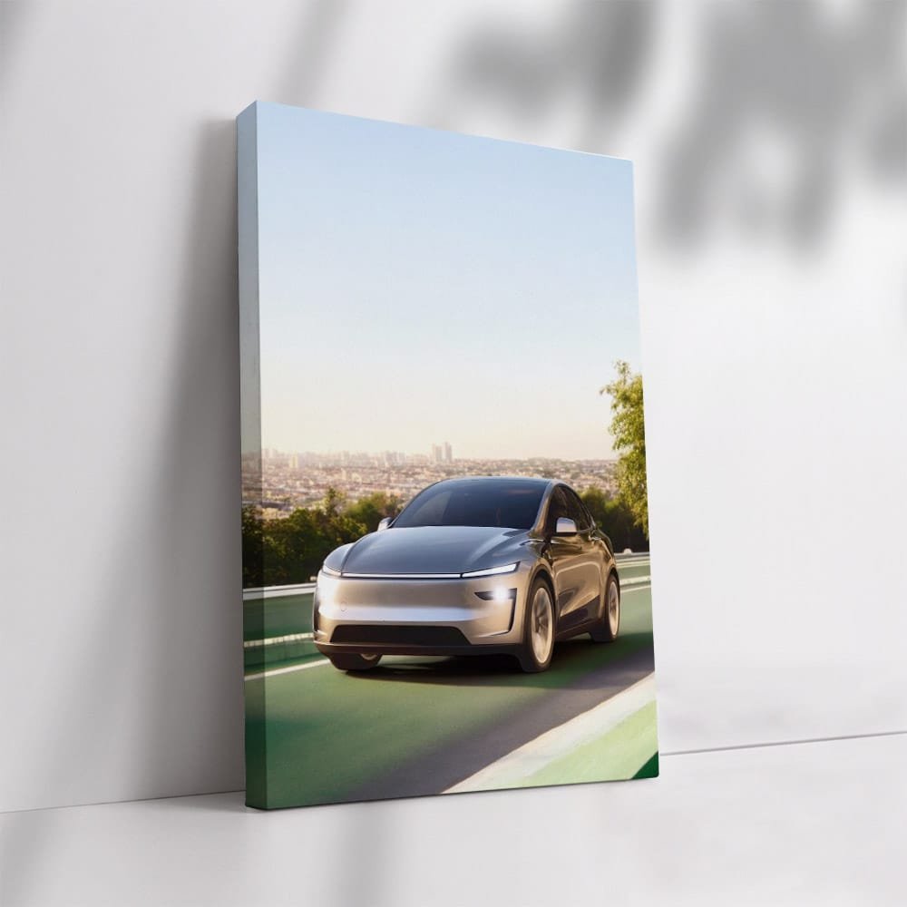 Tesla Model Y on Eco Highway with Urban Skyline - Futuristic - EnjoyStore