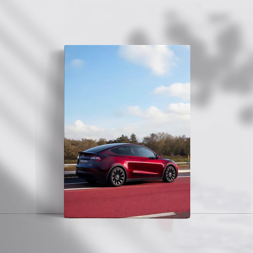 Tesla Model Y on Red Road, Blue Skies - Sleek Innovation - EnjoyStore