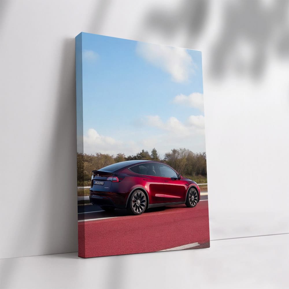 Tesla Model Y on Red Road, Blue Skies - Sleek Innovation - EnjoyStore
