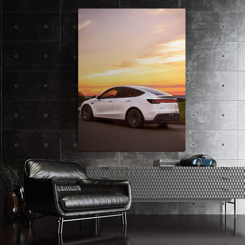 Tesla Model Y Silhouetted by Sunset - Sleek and Modern - EnjoyStore
