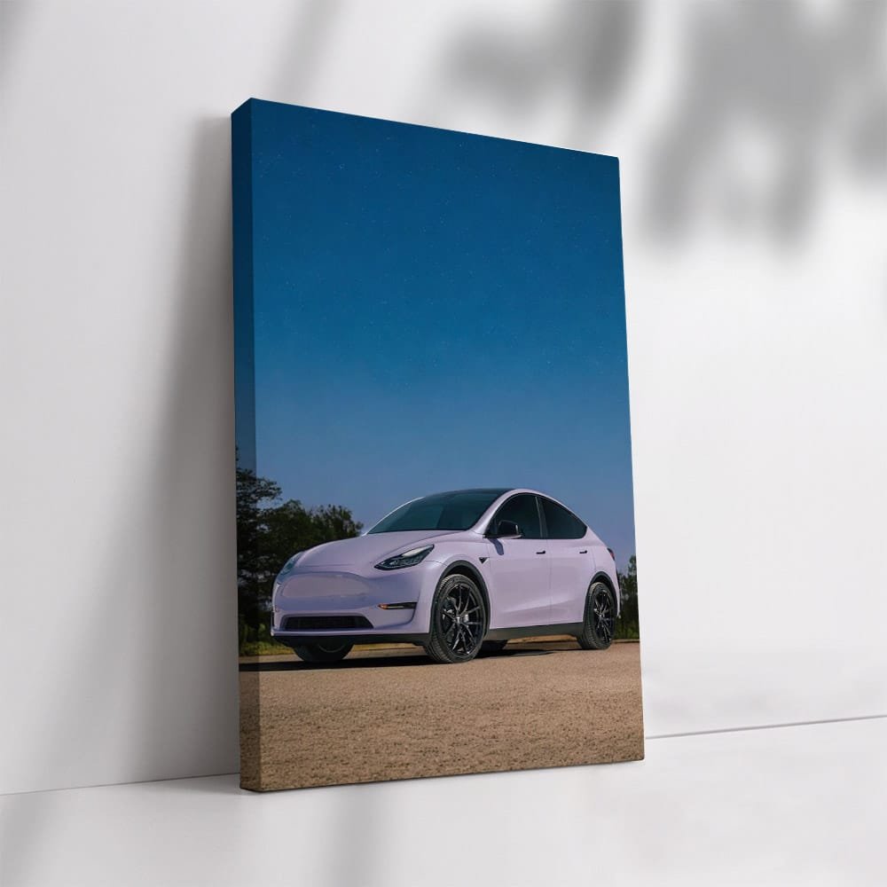 Tesla Model Y Under Starry Night on Open Road - Futuristic Drive - EnjoyStore