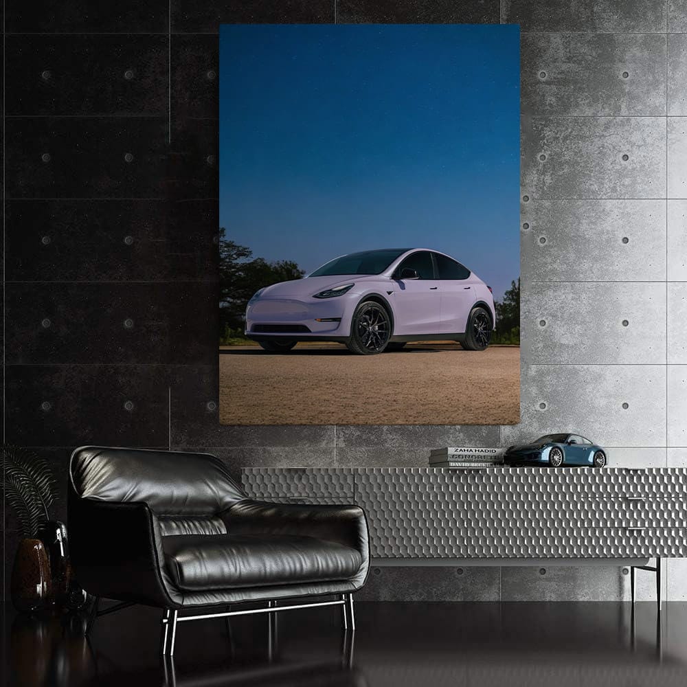 Tesla Model Y Under Starry Night on Open Road - Futuristic Drive - EnjoyStore