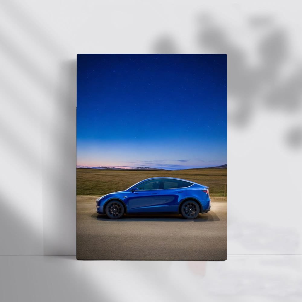 Tesla Model Y Under Starry Sky on Serene Road - Futuristic Drive - EnjoyStore