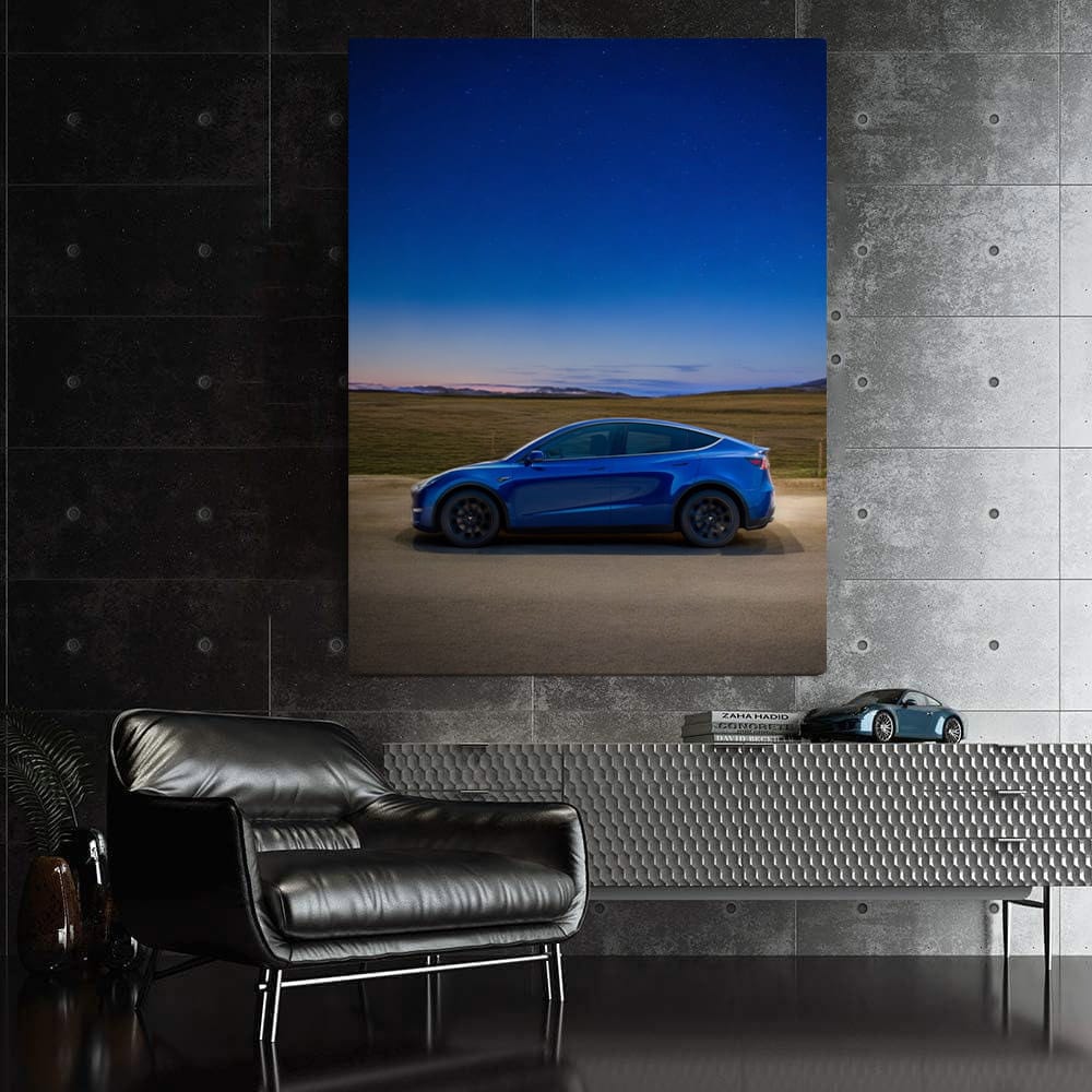 Tesla Model Y Under Starry Sky on Serene Road - Futuristic Drive - EnjoyStore