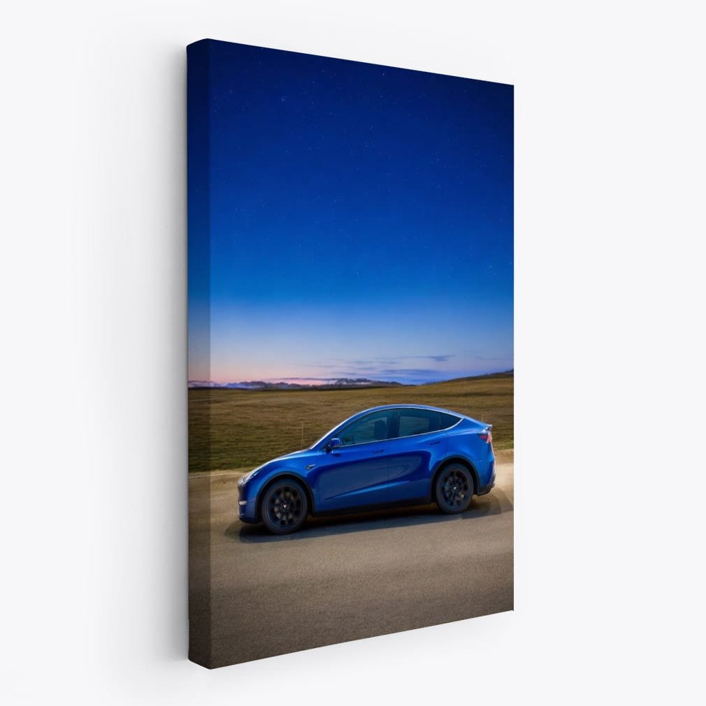 Tesla Model Y Under Starry Sky on Serene Road - Futuristic Drive - EnjoyStore