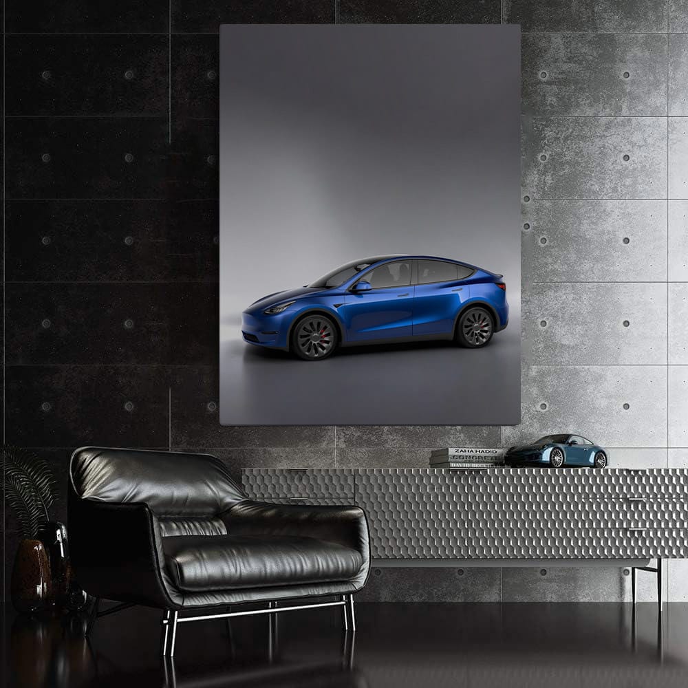 Tesla Model Y with Gray Background - Elegance in Motion - EnjoyStore