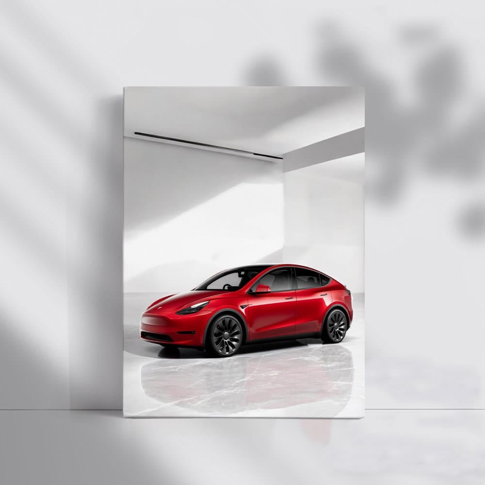 Tesla Model Y with Marble Backdrop - Sleek and Futuristic - EnjoyStore
