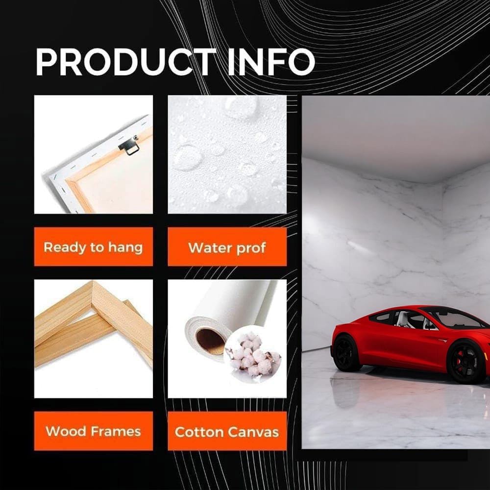 Tesla Roadster Marble Wall - Speed Meets Elegance - EnjoyStore