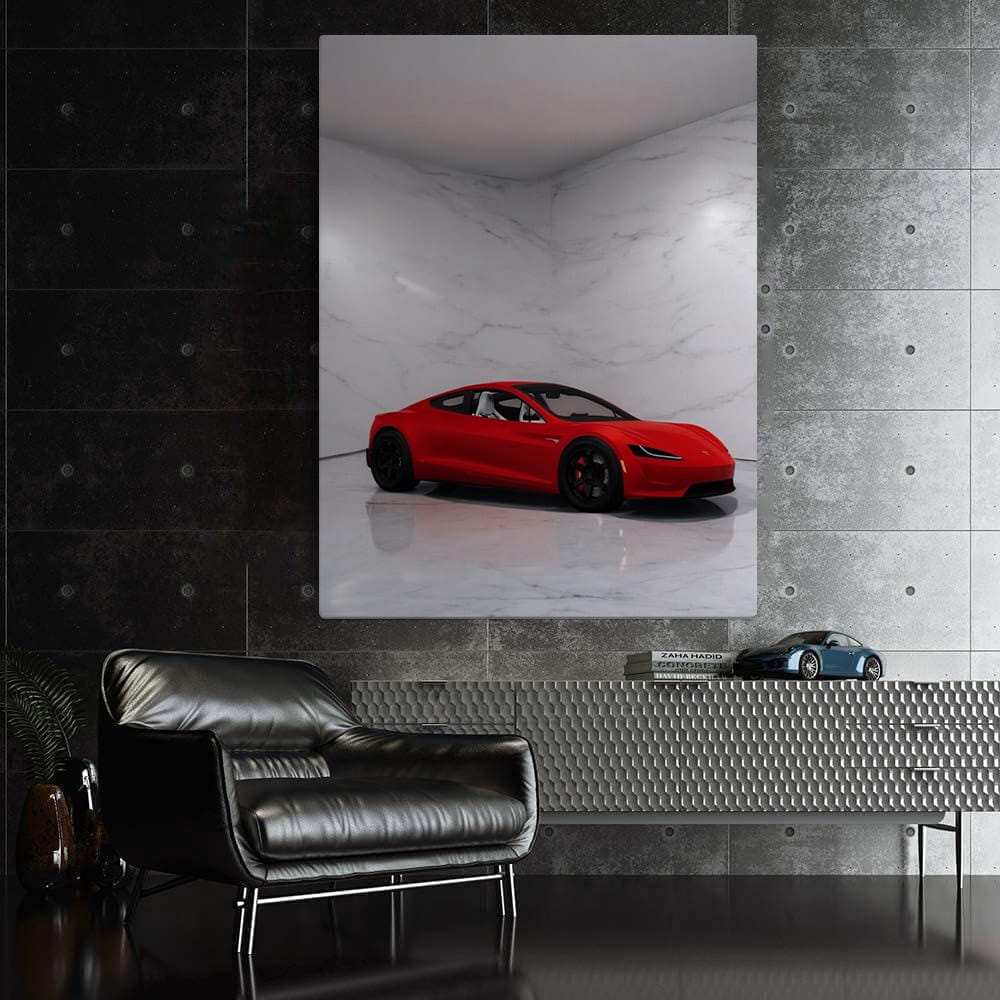 Tesla Roadster Marble Wall - Speed Meets Elegance - EnjoyStore