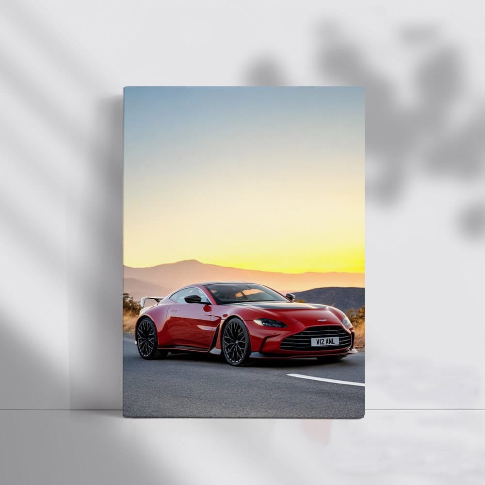Tesla Roadster on Sunny Highway, Majestic Mountains Behind - Sleek Adventure - EnjoyStore